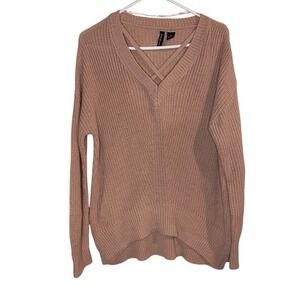 Free For All Women's Cross Front V-neck Sweater‎ Size Medium Dusty Pink